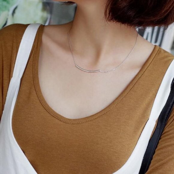 NEW 925 Sterling Silver Simple Bar Necklace - Picture 3 of 8